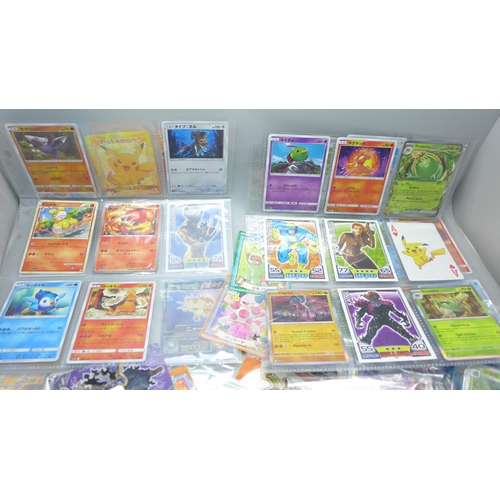 2054 - A collection of Japanese Pokémon cards, some shiny and stickers, also some Topps Hero Attax