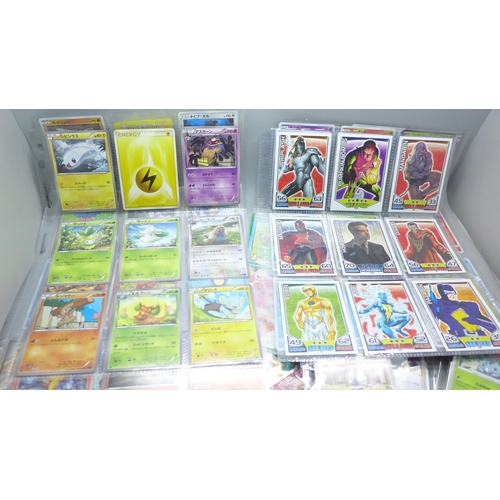 2054 - A collection of Japanese Pokémon cards, some shiny and stickers, also some Topps Hero Attax