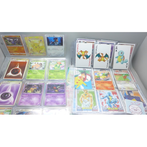 2054 - A collection of Japanese Pokémon cards, some shiny and stickers, also some Topps Hero Attax