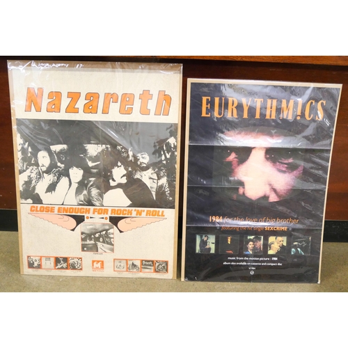 2082 - Five pop music promotional posters, Queen, Michael Jackson, Eurythmics, Sex Pistols, Nazereth