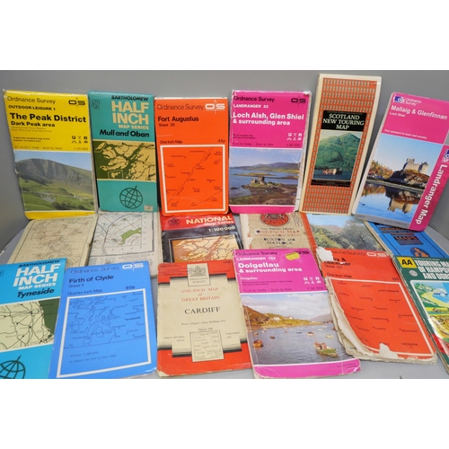 2104 - A box of assorted Ordnance Survey maps, card games, a Wind in the Willows game, cigarette cards incl... 