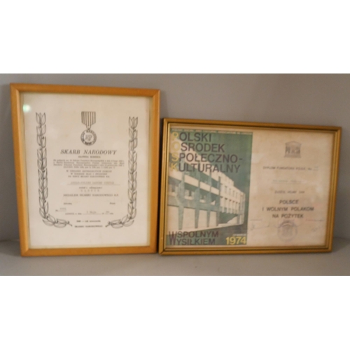 2123 - Six Polish war/regiment framed pictures and certificates