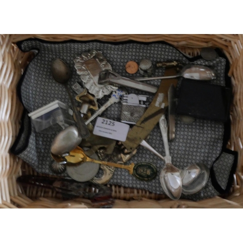 2125 - A box of assorted items including decimal currency sets, vintage glass bottles, smoking pipe, carved... 