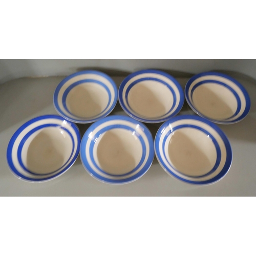 2130 - A collection of T.G. Green Cloverleaf blue and white striped pattern kitchen ware, comprising of but... 