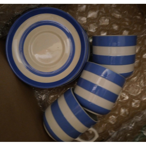 2130 - A collection of T.G. Green Cloverleaf blue and white striped pattern kitchen ware, comprising of but... 