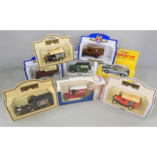 2147 - A box of Die-Cast model vehicles, including Lledo Days Gone, Corgi, Shell, ERTL Classic Vehicles, et... 