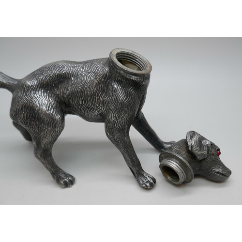 2166 - A spelter pounce pot in the form of a dog