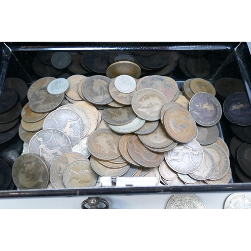 2185 - A collection of coins including 150g of 1920 to 1946 half silver, a silver cased pocket watch, a/f, ... 