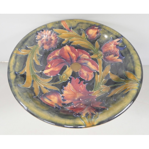 2197 - An early 20th century Moorcroft comport on a plated base, 22cm diameter, crazed