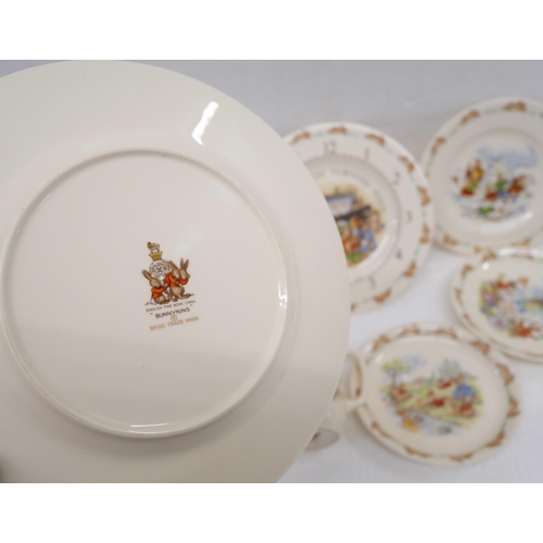 2216 - Royal Doulton Bunnykins plates, tea plates, clock and mug and a VIP limited edition Queen Elizabeth ... 