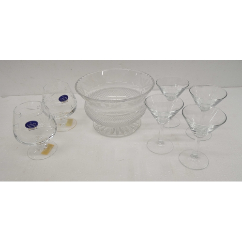 2220 - A collection of mixed glass including an Edinburgh crystal bowl and a pair of Royal Doulton cognac g... 