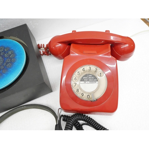 2222 - A red GPO telephone, tin of marbles, spong mincer, Columbia SH21 headphones, etc. **PLEASE NOTE THIS... 