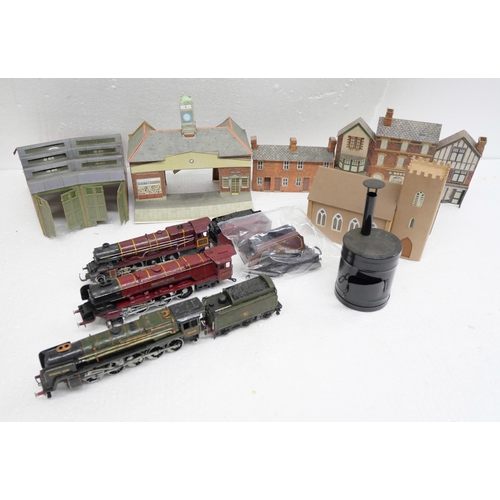 2242 - A collection of railway items including one Tri-ang 00 gauge locomotive and tenders, two model kit l... 