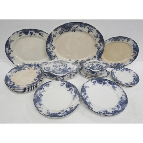 2249 - A box of 19th century flow blue dinnerwares and a box of plated ware and other mixed metal wares **P... 