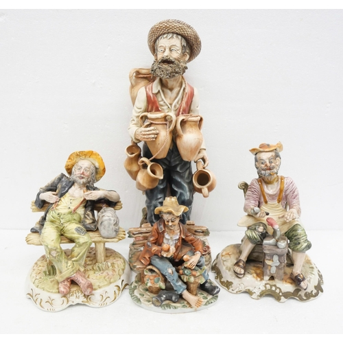 2253 - Two Capodimonte figures, tramp on bench and cobbler and two others in the same style **PLEASE NOTE T... 