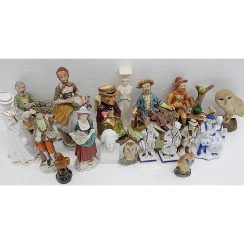 2262 - Two boxes of assorted figures including Neopolitan style, owl figures, Tony Wood toby jug, etc. **PL... 