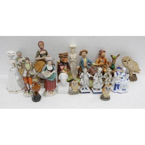 2262 - Two boxes of assorted figures including Neopolitan style, owl figures, Tony Wood toby jug, etc. **PL... 