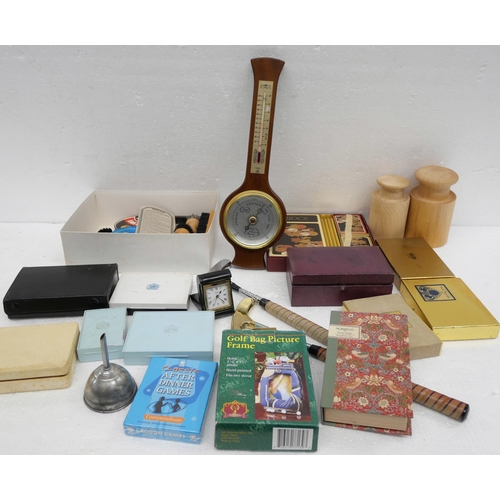 2263 - Assorted items, playing cards, Bridge sets, barometer, novelty telescopic golf club, etc. **PLEASE N... 