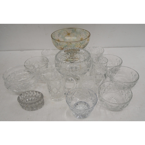 2272 - Two boxes of mixed crystal and glass, including eight jugs, three heavy bowls, dishes, etc **PLEASE ... 