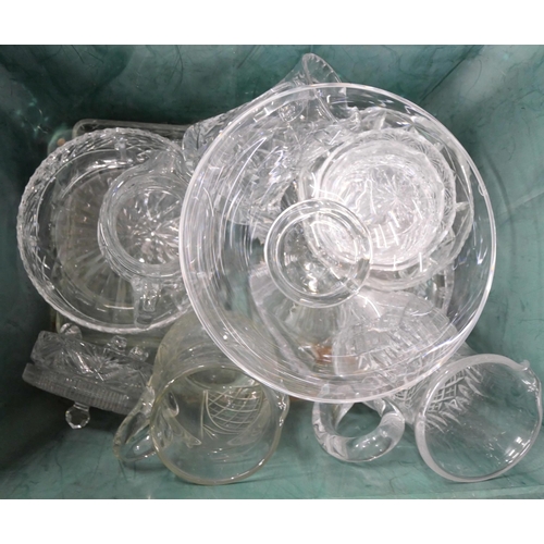 2272 - Two boxes of mixed crystal and glass, including eight jugs, three heavy bowls, dishes, etc **PLEASE ... 