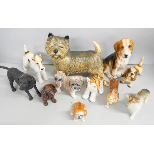 2277 - A collection of porcelain and china dog figures, includes Beswick Wired Hair Terrier Ch. Talavera Ro... 