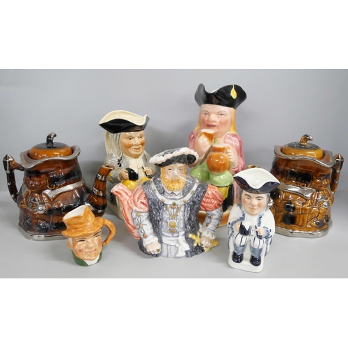 2281 - A collection of Toby jugs including two in the form of teapots, includes Royal Doulton, Tony Wood St... 