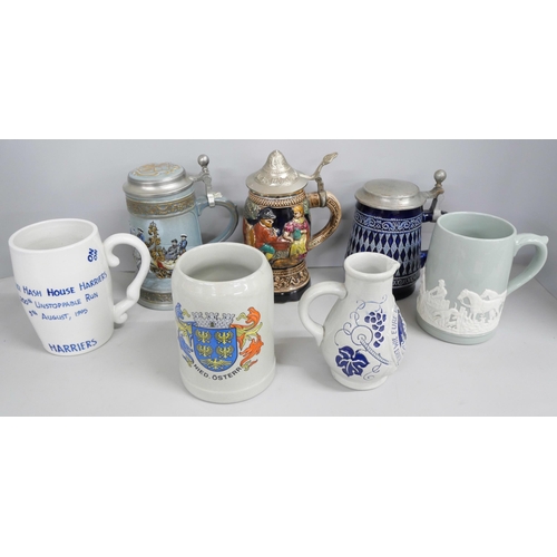 2282 - A collection of six steins includes Dudson stoneware, one musical and a water jug **PLEASE NOTE THIS... 