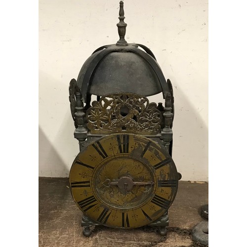 352 - A late 17th Century brass lantern clock, the dial signed Jona Bramston, Tichmarsh, with oak bracket