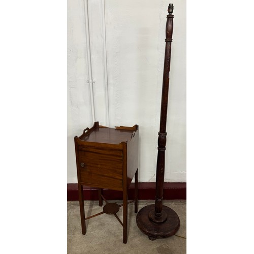 230 - A beech standard lamp and a mahogany pot cupboard