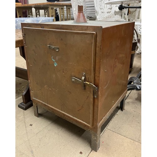 328 - A copper laboratory drying oven and a hammered copper topped coffee table