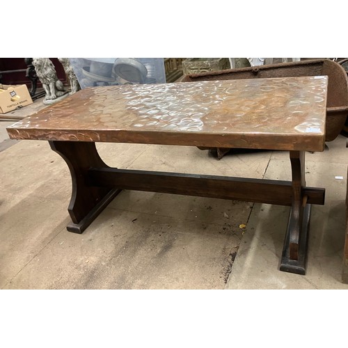 328 - A copper laboratory drying oven and a hammered copper topped coffee table