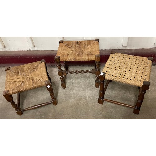 275 - Two oak barleytwist stools and one other