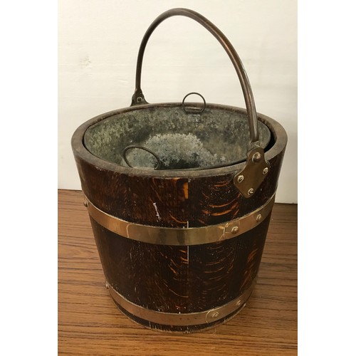 295A - A coopered oak and copper brass bucket