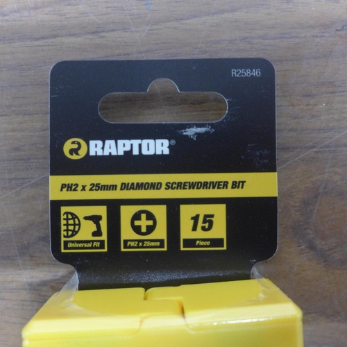 5002 - 20 packs of Raptor PH2 25mm diamond screwdriver bit sets