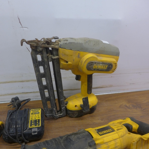 5004 - A Dewalt DC618 electric nail gun, a Dewalt DC305 reciprocating saw and a DCD776 18V cordless drill