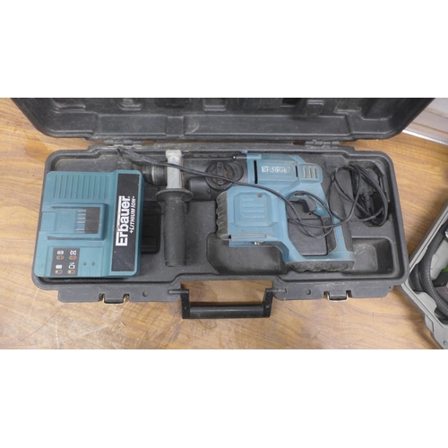 5043 - A cased Exakt EC310-GL precision tool and a cased Erbauer ERT576505 36V cordless SDS drill