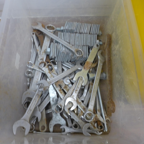 5056 - A quantity of tools including spanners, hammers, socket wrench, safety knife, pliers, etc.