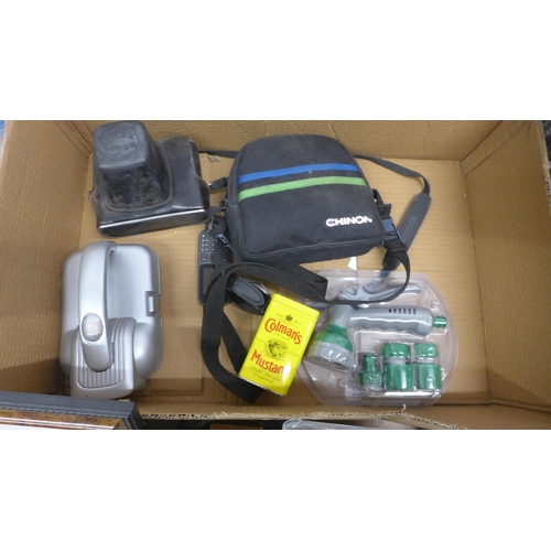 5057 - A quantity of assorted household items including cameras, vintage clock, binoculars, digital handhel... 