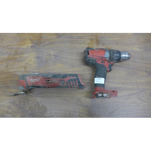 5058 - 2 Milwaukee power tools including a M18 hammer drill and a M12 multi tool