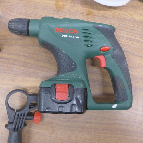 5061 - A quantity of power tools including Mac Allister MSMCS500 detail saw, Bosch PSB14.4 drill, Ginour TP... 