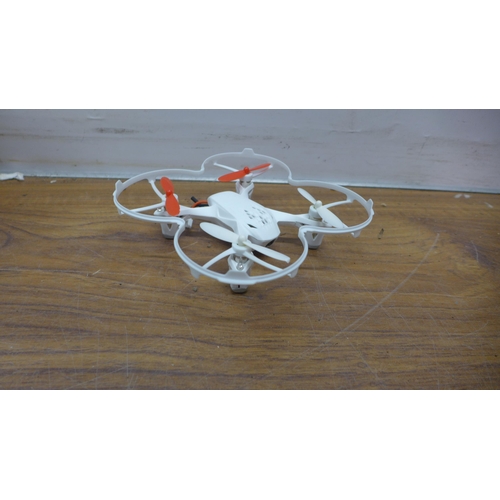 5076 - 2 remote controlled drones including a Hubsan Mini and one other, both with remotes and a quantity o... 