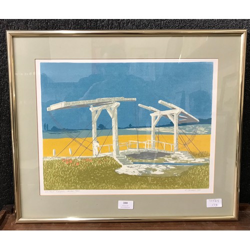 388 - E. Battye, Le Pont Langlois, Arles, signed limited edition colour lithograph, no. 4/20, framed