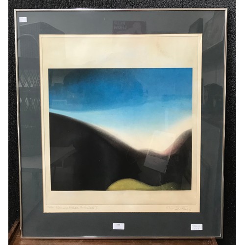 389 - Alan Tinley, Arkengarthdale Revisited I, signed hand coloured limited edition etching, no. 76/90, fr... 