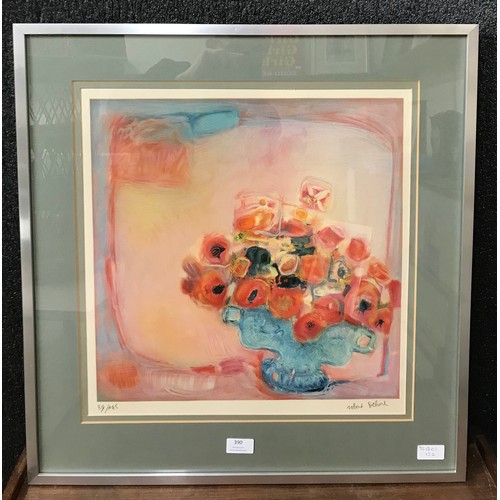 390 - Robert Delval, still life of flowers, signed coloured limited edition lithograph, no. 37/175, framed