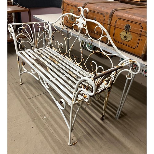 335 - A painted metal garden bench