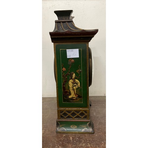 341 - A green Japanned pagoda shaped mantel clock