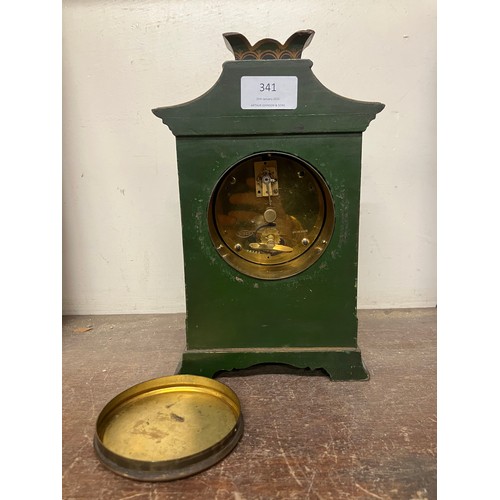 341 - A green Japanned pagoda shaped mantel clock