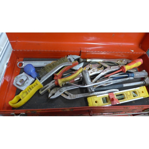 5173 - A Clarke tool trolley on wheels with 3 metal tool boxes of tools