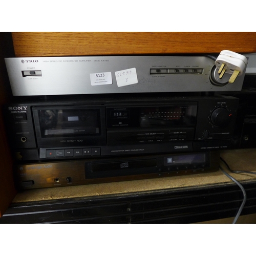 5123 - A quantity of stereo equipment including a Trio KA-80 integrated amplifier, a Sony TC-FX110 stereo c... 