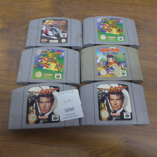 5099 - Six Nintendo 64 games including F1 Pole position 64, two copies of Mario 64, two copies of 007 Golde... 